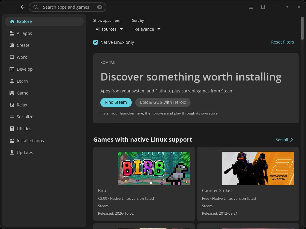 Kompas — Apps und Spiele für Zorin und Ubuntu, an einem Ort
